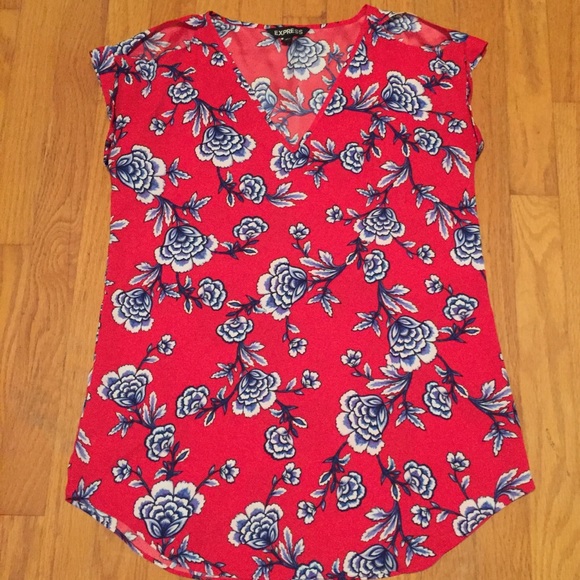 Express Tops - Express - Floral print V neck cold shoulder blouse